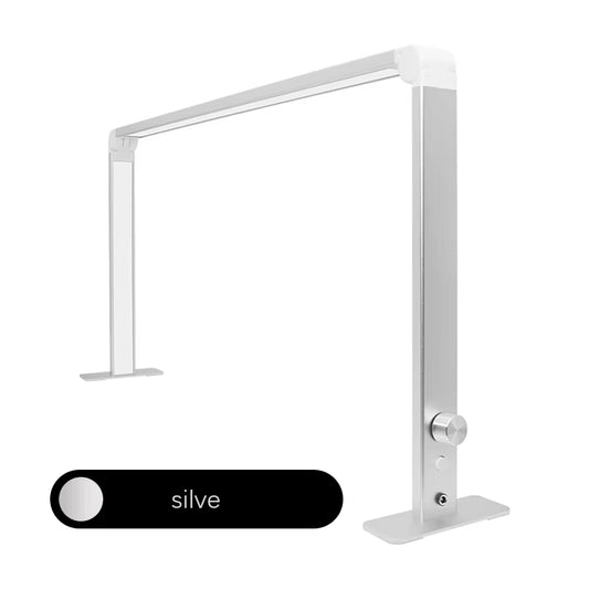 Modern Aluminum LED Desk Lamp – Portable, Dimmable, Adjustable Brightness, Eye-Caring Light, Silver