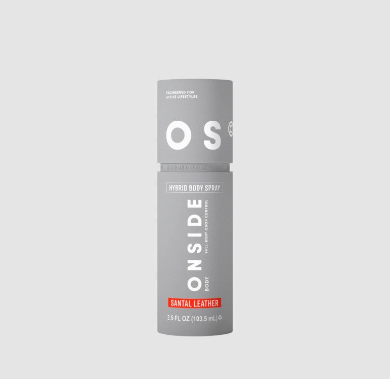 ONSIDE Hybrid Body Spray | Instant Odor Control + Skin Refresh in One | Lightweight, Non-Sticky, All-Day Freshness | Dermatologist Tested | Santal Leather & Eucalyptus Mint | Performance Care