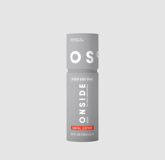 ONSIDE Hybrid Body Spray | Instant Odor Control + Skin Refresh in One | Lightweight, Non-Sticky, All-Day Freshness | Dermatologist Tested | Santal Leather & Eucalyptus Mint | Performance Care